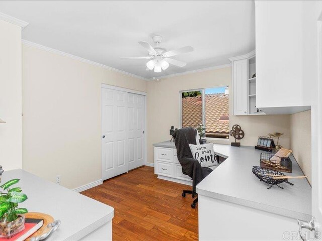 2381 Avenida Helecho, Carlsbad, CA 92009 - office area with wood finished floors, ceiling fan, and crown molding