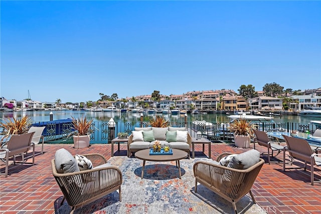 648 Harbor Island Dr, Newport Beach, CA 92660 - view of patio / terrace featuring a water view and outdoor lounge area