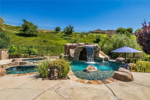 17138 Hickory Ridge Ct, Canyon Country, CA 91387 - view of pool featuring an in-ground hot tub, a water slide, and a patio area