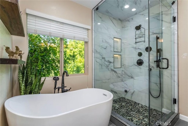17138 Hickory Ridge Ct, Canyon Country, CA 91387 - full bath featuring a freestanding tub and a shower stall