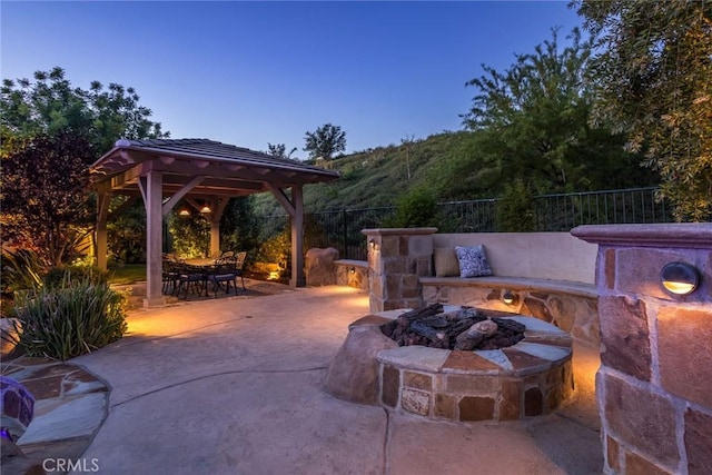 17138 Hickory Ridge Ct, Canyon Country, CA 91387 - view of patio / terrace featuring an outdoor fire pit, a gazebo, and outdoor dining area