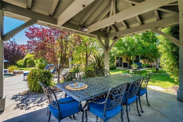 17138 Hickory Ridge Ct, Canyon Country, CA 91387 - view of patio / terrace with outdoor dining area and a gazebo