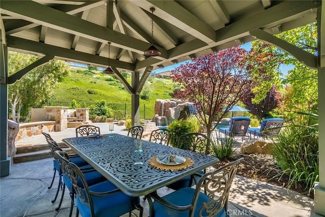17138 Hickory Ridge Ct, Canyon Country, CA 91387 - view of patio / terrace with outdoor dining area, a gazebo, and ceiling fan