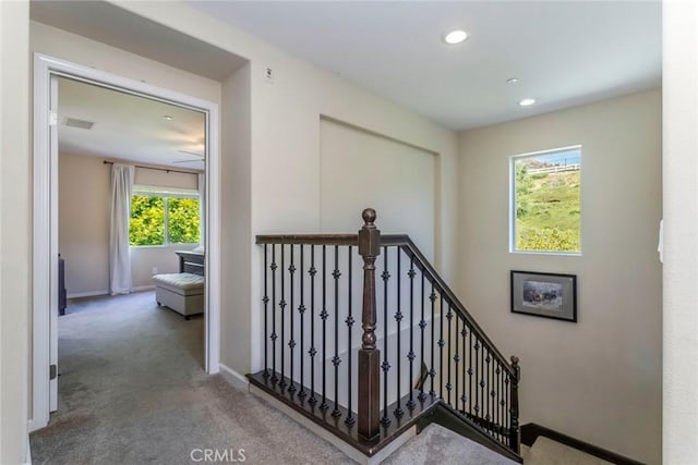 17138 Hickory Ridge Ct, Canyon Country, CA 91387 - staircase with recessed lighting and carpet flooring