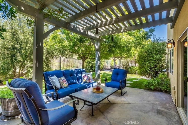17138 Hickory Ridge Ct, Canyon Country, CA 91387 - view of patio featuring an outdoor hangout area and a pergola