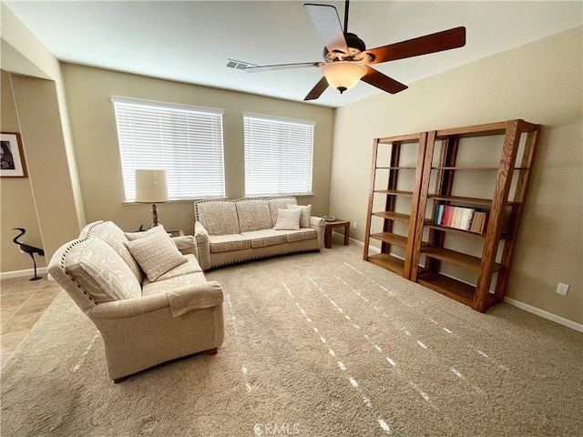 3803 Colma Ct, Merced, CA 95348 - living room featuring a ceiling fan and baseboards