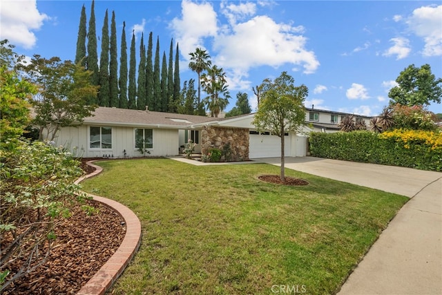 12847 Winthrop Ave, Granada Hills, CA 91344 - view of front of property with concrete driveway, an attached garage, and a front yard