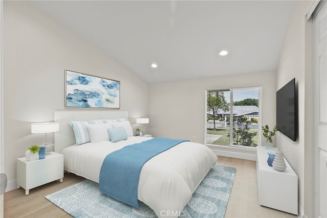 12847 Winthrop Ave, Granada Hills, CA 91344 - bedroom with recessed lighting, lofted ceiling, and light wood-style flooring