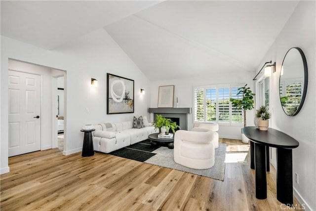 503 Morning Canyon Rd Unit 9, Corona Del Mar, CA 92625 - living area featuring wood finished floors, a fireplace, and vaulted ceiling