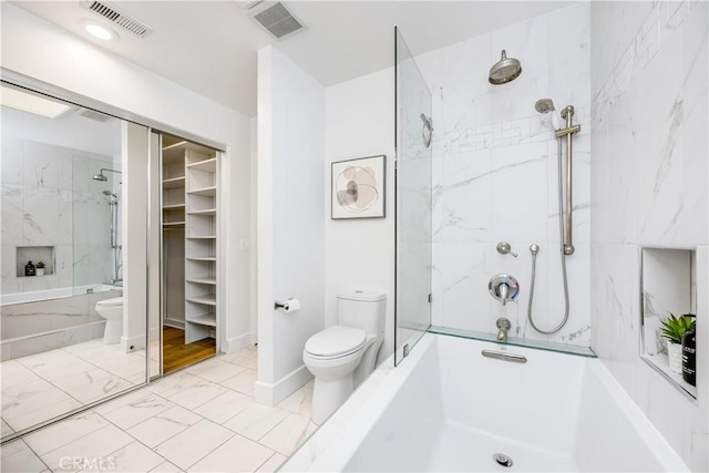 503 Morning Canyon Rd Unit 9, Corona Del Mar, CA 92625 - bathroom with marble look tiles and a combined bath / shower with marble appearance