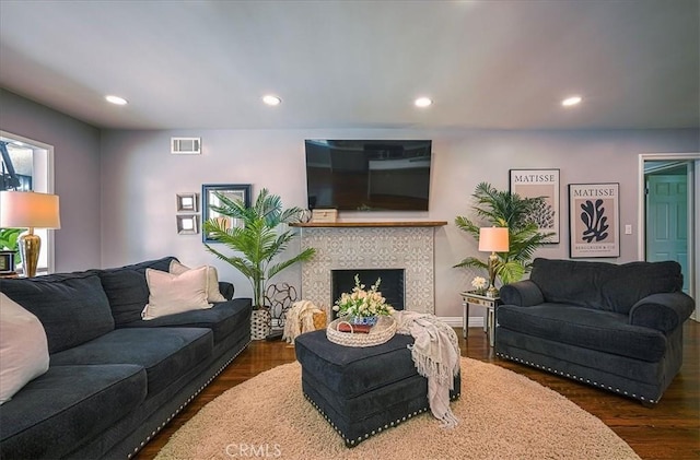 1375 N Euclid Ave, Upland, CA 91786 - living room with wood finished floors, recessed lighting, and a fireplace