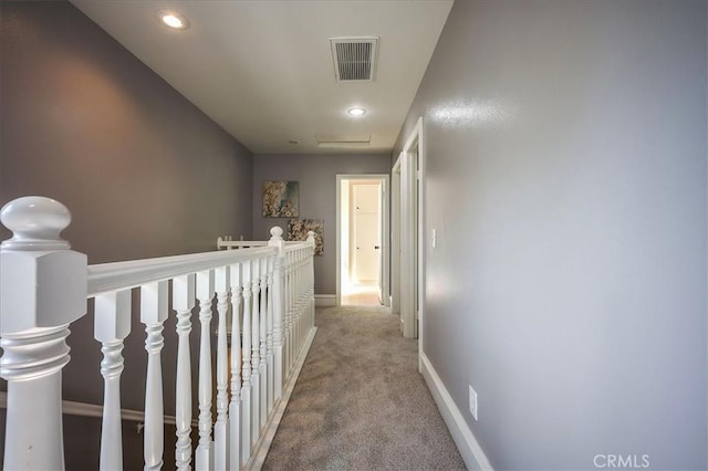 1375 N Euclid Ave, Upland, CA 91786 - hallway featuring light colored carpet, an upstairs landing, and recessed lighting