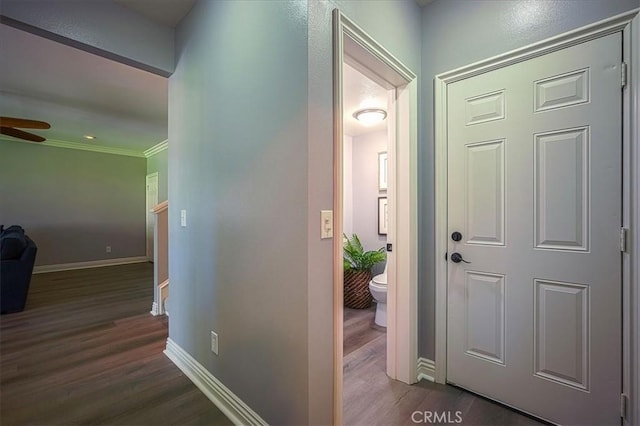1375 N Euclid Ave, Upland, CA 91786 - corridor featuring dark wood finished floors and crown molding