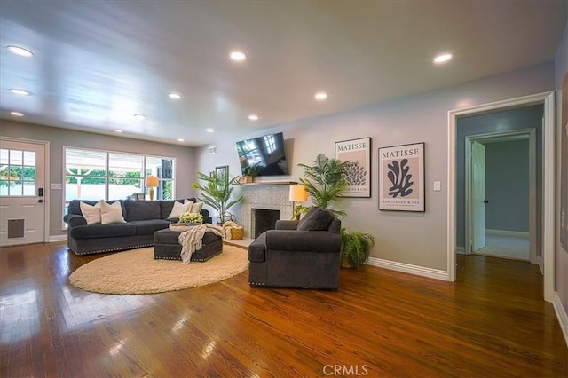 1375 N Euclid Ave, Upland, CA 91786 - living room featuring wood finished floors, a fireplace, and recessed lighting