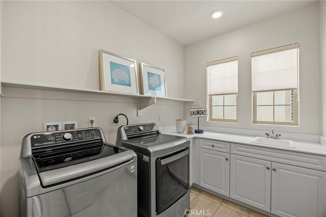 1776 Canyon Oaks Ln, Lake Forest, CA 92610 - laundry area with washing machine and dryer, light tile patterned floors, cabinet space, and recessed lighting