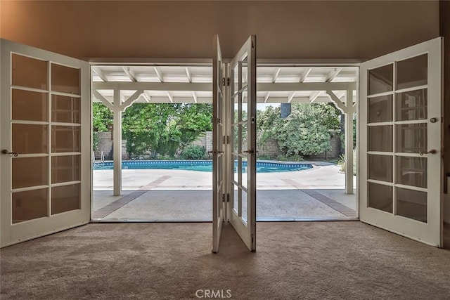 17654 Prairie St, Northridge, CA 91325 - doorway featuring french doors and carpet