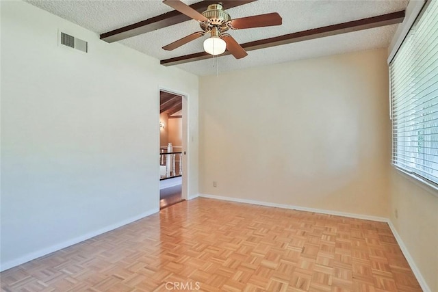 17654 Prairie St, Northridge, CA 91325 - spare room with a textured ceiling, beamed ceiling, and a ceiling fan