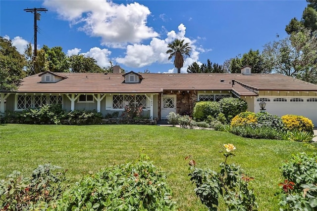 17654 Prairie St, Northridge, CA 91325 - ranch-style house featuring a front lawn, an attached garage, and a chimney