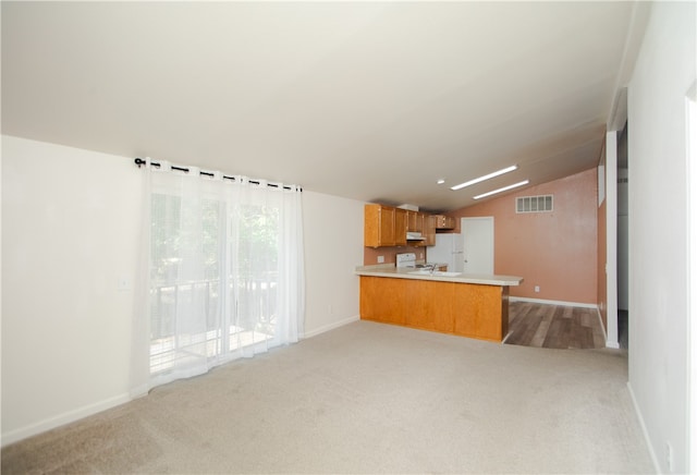 3556 Cypress St, Clearlake, CA 95422 - unfurnished living room with light colored carpet and lofted ceiling