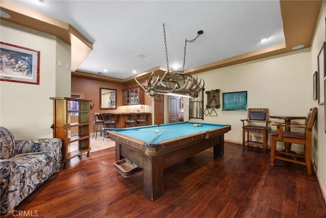 1806 Briercliff Ct, Bakersfield, CA 93311 - playroom featuring wood finished floors, billiards table, bar area, and recessed lighting