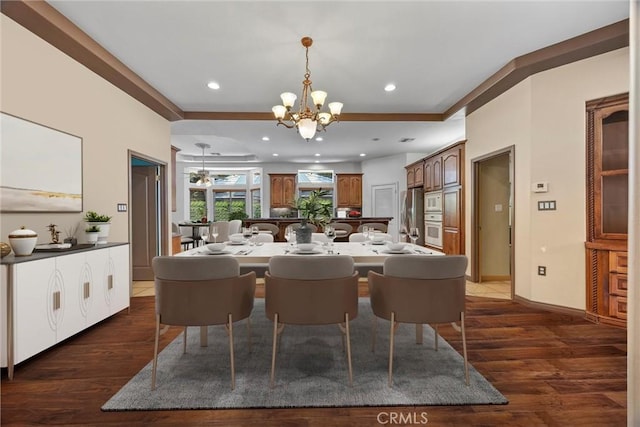 1806 Briercliff Ct, Bakersfield, CA 93311 - dining space featuring a chandelier, dark wood-style floors, and recessed lighting