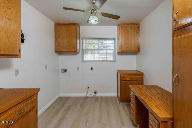 4120 Abbott Dr, Bakersfield, CA 93312 - washroom featuring electric dryer hookup, light wood-style floors, ceiling fan, gas dryer hookup, and washer hookup