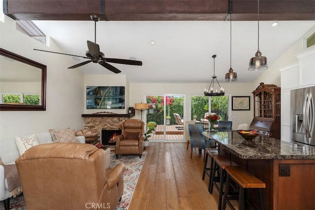 28131 Rubicon Ct, Laguna Niguel, CA 92677 - living room featuring a fireplace, light wood-type flooring, and a ceiling fan