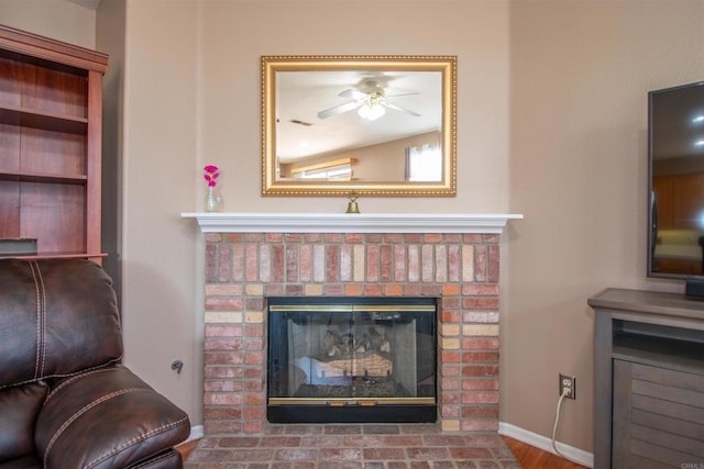 2414 Falcon Valley Dr, Chula Vista, CA 91914 - detailed view of a brick fireplace and ceiling fan