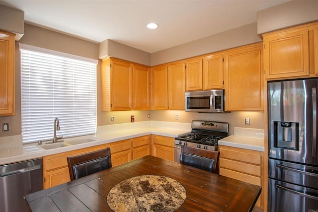 2414 Falcon Valley Dr, Chula Vista, CA 91914 - kitchen with appliances with stainless steel finishes, tile countertops, light brown cabinets, and recessed lighting