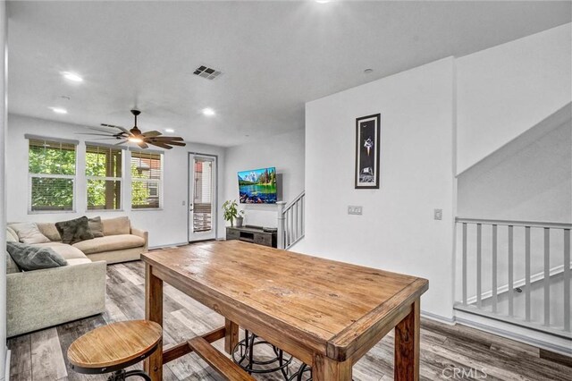 17035 Independence Way, Yorba Linda, CA 92886 - dining room featuring wood finished floors, ceiling fan, and recessed lighting
