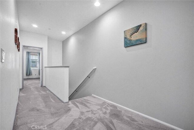 17035 Independence Way, Yorba Linda, CA 92886 - hallway with an upstairs landing, carpet, and recessed lighting