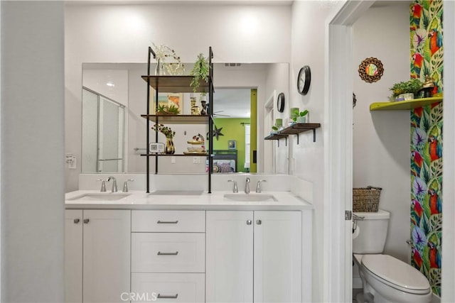 26957 Winding Trail Ct, Valencia, CA 91381 - full bathroom with double vanity and a shower with shower curtain