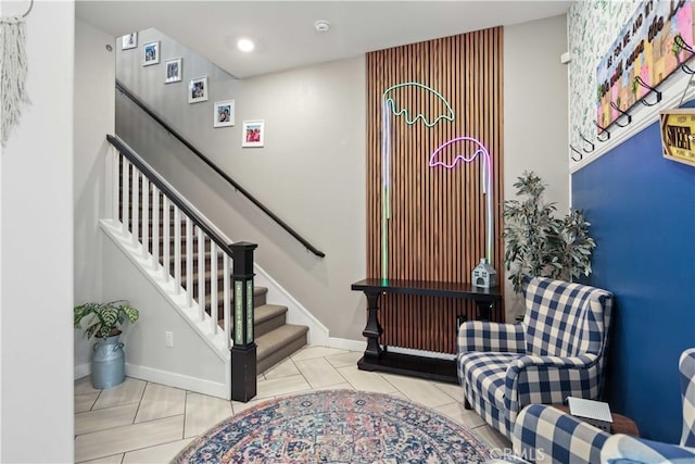 26957 Winding Trail Ct, Valencia, CA 91381 - entryway featuring stairway, tile patterned floors, and recessed lighting