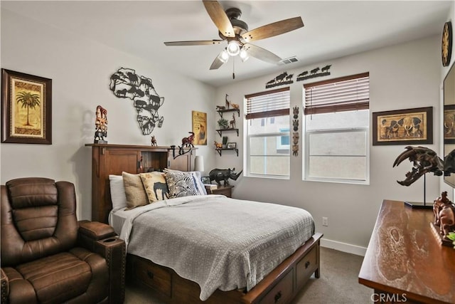 26957 Winding Trail Ct, Valencia, CA 91381 - bedroom with dark carpet and a ceiling fan
