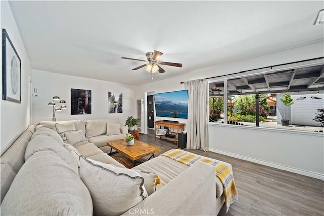 44055 Elm Ave, Lancaster, CA 93534 - living room featuring a ceiling fan and wood finished floors