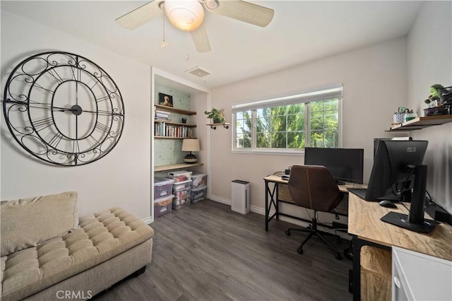44055 Elm Ave, Lancaster, CA 93534 - home office with dark wood finished floors and ceiling fan