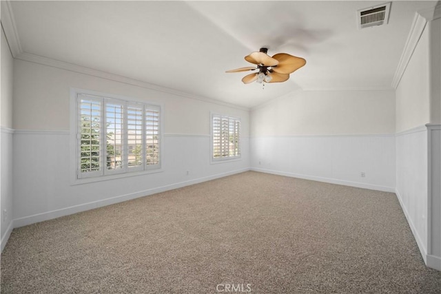 40225 Watford Way, Palmdale, CA 93551 - carpeted spare room with ceiling fan, ornamental molding, and vaulted ceiling