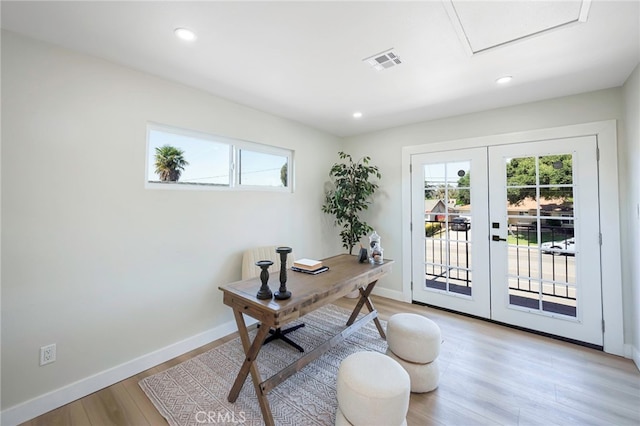 1478 N Park Ave, Pomona, CA 91768 - office area featuring plenty of natural light, french doors, light wood finished floors, and recessed lighting
