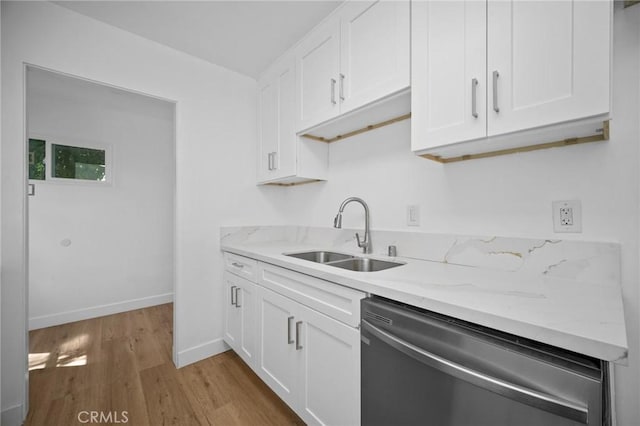 7848 Chastain Ave, Reseda, CA 91335 - kitchen featuring stainless steel dishwasher, light wood finished floors, and white cabinets