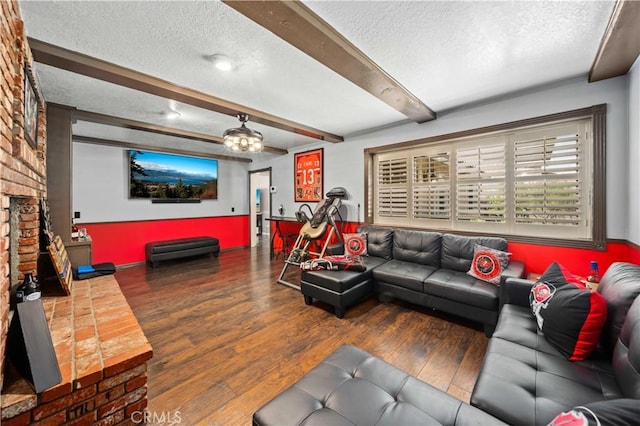 42903 Normandy Ln, Lancaster, CA 93536 - living room with a textured ceiling, beamed ceiling, and wood finished floors