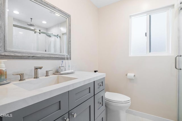 20224 Cohasset St Unit 12, Winnetka, CA 91306 - bathroom with vanity, a shower stall, recessed lighting, and tile patterned flooring