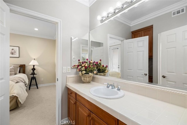 2 Tarascon, Newport Coast, CA 92657 - bathroom with connected bathroom, vanity, and ornamental molding