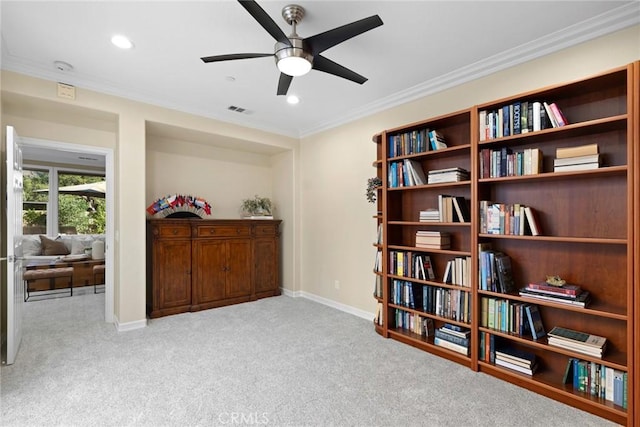 2 Tarascon, Newport Coast, CA 92657 - living area with carpet, ceiling fan, crown molding, and recessed lighting