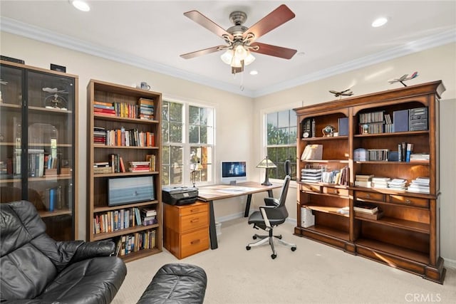 2 Tarascon, Newport Coast, CA 92657 - office featuring ceiling fan, light colored carpet, crown molding, and recessed lighting