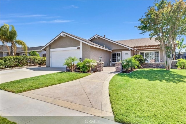 1232 Palos Verde Dr, Corona, CA 92878 - ranch-style home featuring stucco siding, an attached garage, a front yard, and concrete driveway