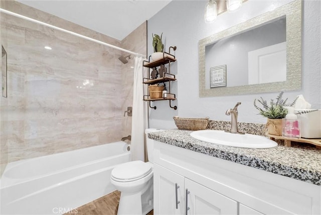 1232 Palos Verde Dr, Corona, CA 92878 - full bath featuring vanity, shower / tub combo, and wood finished floors