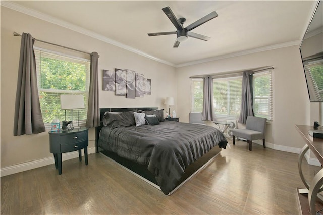 13520 Fenton Ave, Sylmar, CA 91342 - bedroom with wood finished floors, crown molding, and a ceiling fan