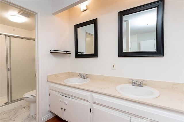 4785 Larwin Ave, Cypress, CA 90630 - full bath featuring a stall shower, double vanity, and marble finish floors