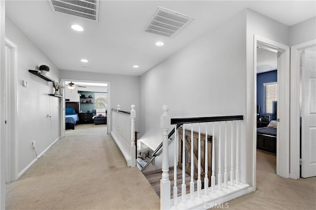 4735 Cassiope Ct, Hemet, CA 92545 - corridor with an upstairs landing, carpet flooring, and recessed lighting