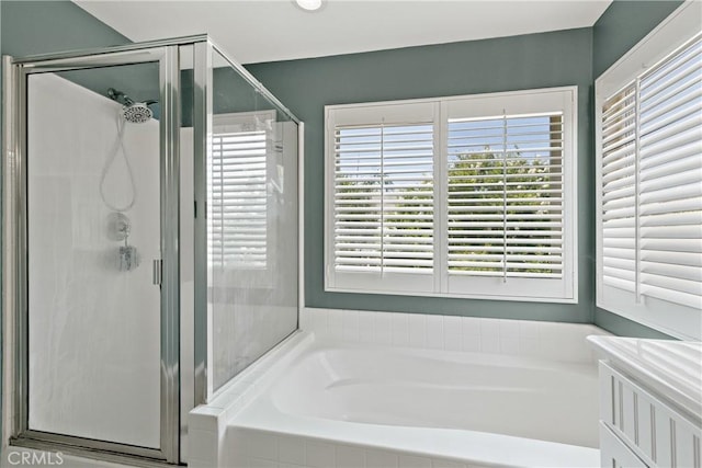 4735 Cassiope Ct, Hemet, CA 92545 - bathroom featuring a garden tub and a shower stall